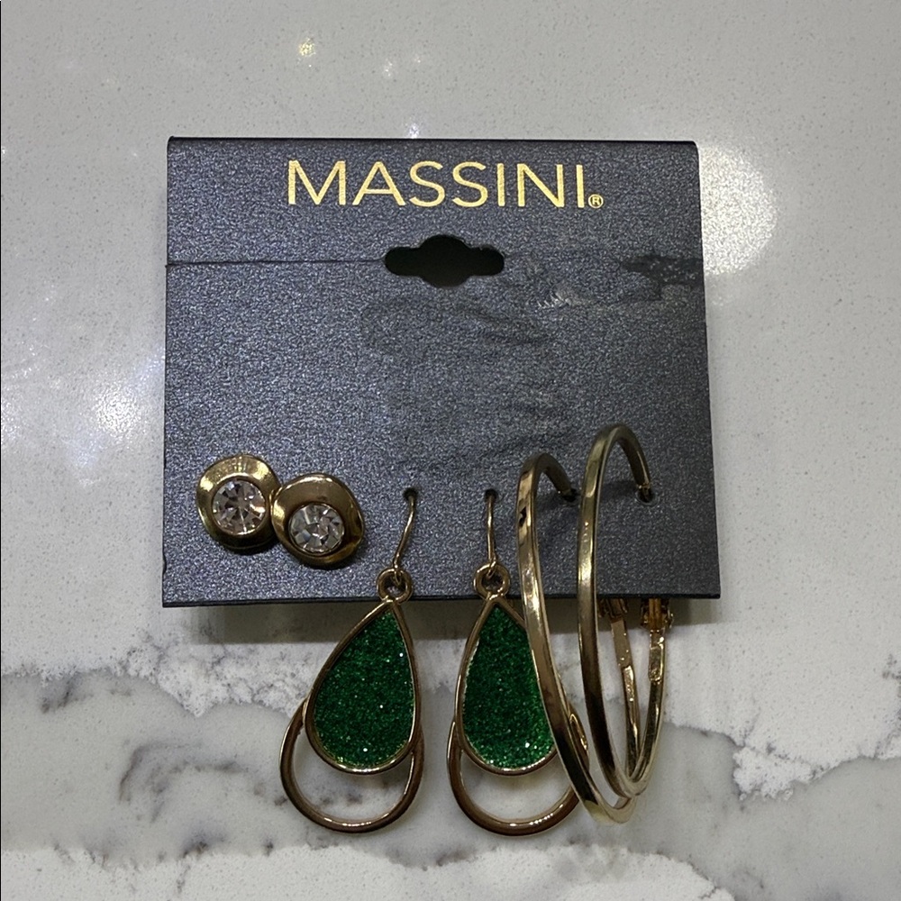 Massini Gold and Green Earring Set
